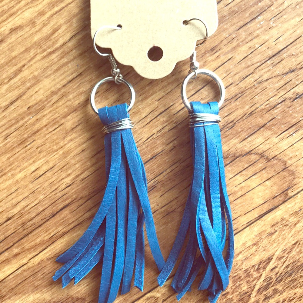 Blue leather earrings